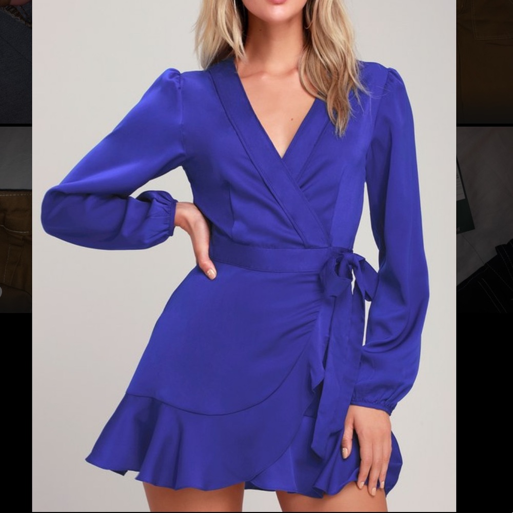 LULUS Cobalt blue long sleeve satin dress